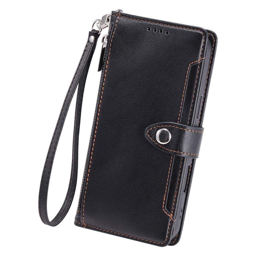Wallet Case for Honor X60 Pro 5G  /  X9c 5G  /  Magic7 Lite 5G Litchi Texture Zipper Pocket Stand Leather Flip Phone Cover with Wrist Strap