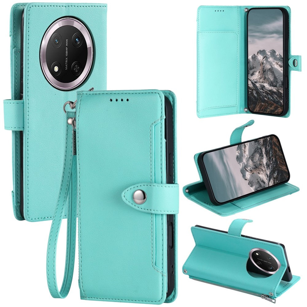 Wallet Case for Honor X60 Pro 5G  /  X9c 5G  /  Magic7 Lite 5G Litchi Texture Zipper Pocket Stand Leather Flip Phone Cover with Wrist Strap