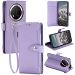 Wallet Case for Honor X60 Pro 5G  /  X9c 5G  /  Magic7 Lite 5G Litchi Texture Zipper Pocket Stand Leather Flip Phone Cover with Wrist Strap