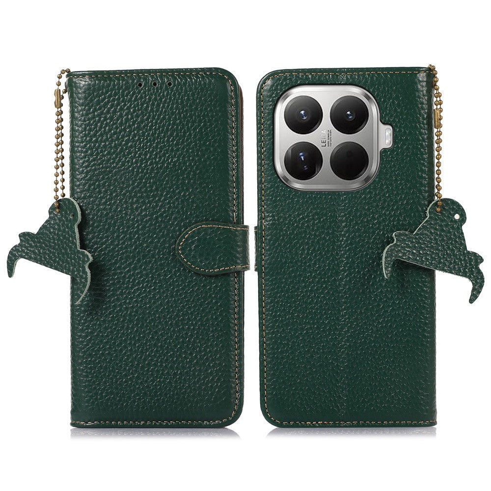 For Xiaomi 17T Pro Case RFID Blocking Genuine Cow Leather Phone Cover Litchi Texture