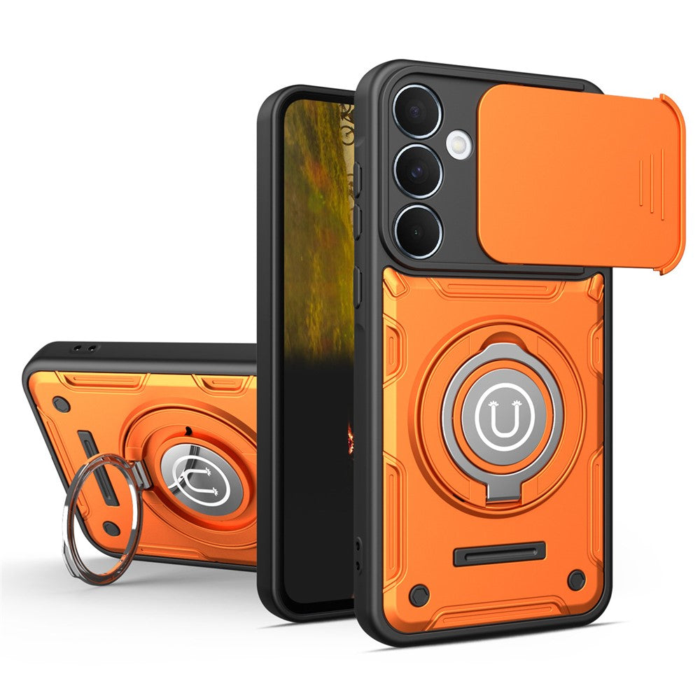 For Samsung Galaxy S26 Case with Slide Camera Cover Ring Kickstand PC + TPU Phone Shell