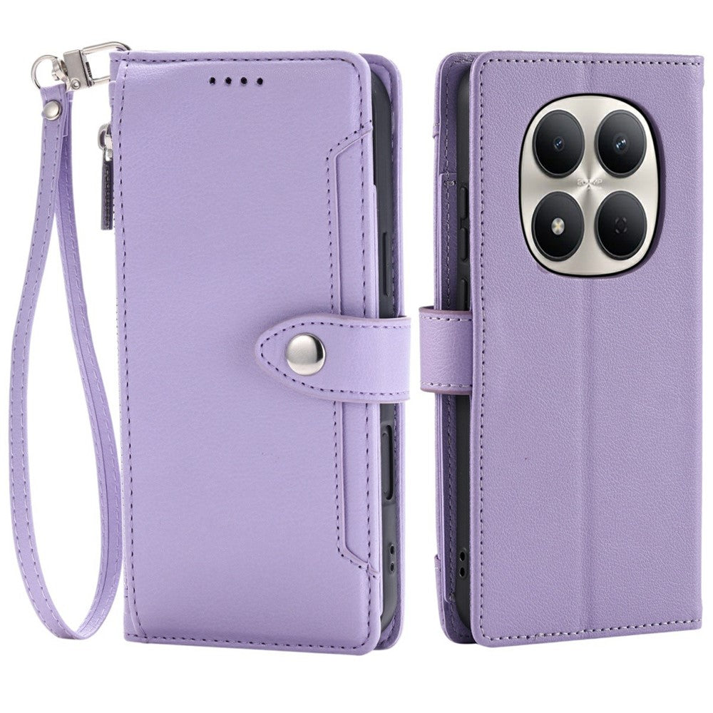 Wallet Case for Xiaomi Redmi Note 15 Pro 5G (Global) Litchi Texture Zipper Pocket Stand Leather Flip Phone Cover with Wrist Strap