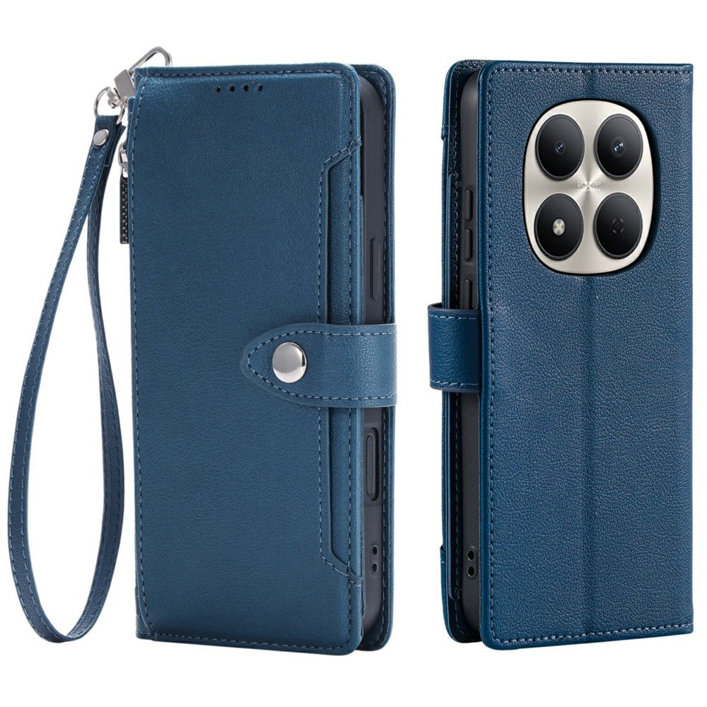 Wallet Case for Xiaomi Redmi Note 15 Pro 5G (Global) Litchi Texture Zipper Pocket Stand Leather Flip Phone Cover with Wrist Strap