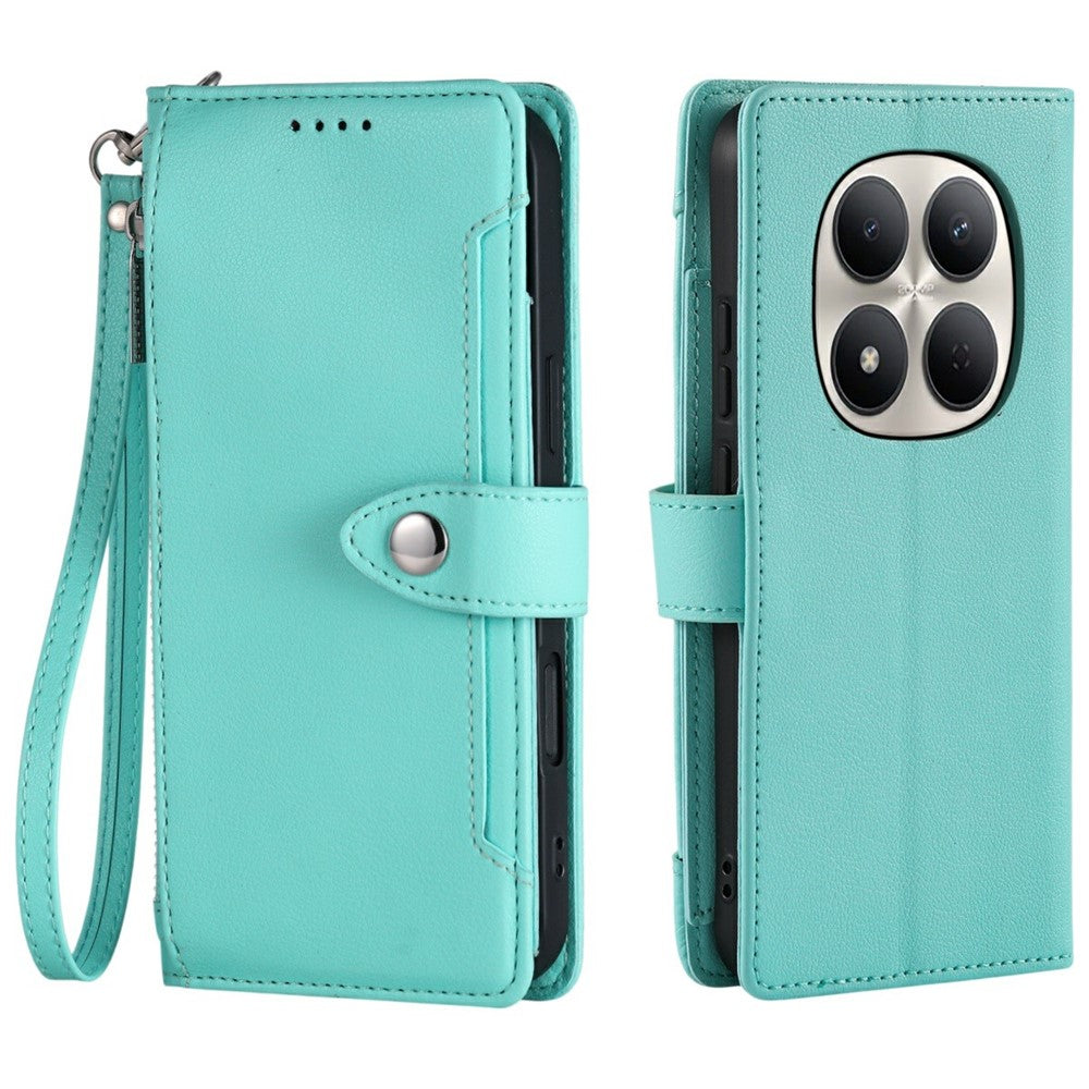 Wallet Case for Xiaomi Redmi Note 15 5G (Global)  /  15 4G (Global)  /  Poco M8 5G Litchi Texture Zipper Pocket Stand Leather Flip Phone Cover with Wrist Strap