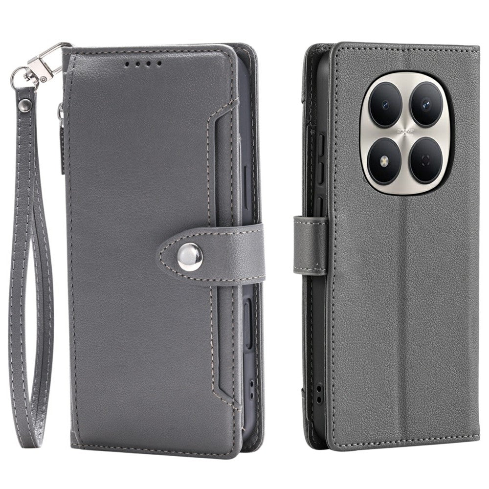 Wallet Case for Xiaomi Redmi Note 15 5G (Global)  /  15 4G (Global)  /  Poco M8 5G Litchi Texture Zipper Pocket Stand Leather Flip Phone Cover with Wrist Strap