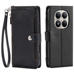 Wallet Case for Xiaomi Redmi Note 14 Pro 5G  /  14 Pro+ 5G  /  Poco X7 5G Litchi Texture Zipper Pocket Stand Leather Flip Phone Cover with Wrist Strap