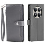 Wallet Case for Xiaomi Redmi Note 14 Pro 5G  /  14 Pro+ 5G  /  Poco X7 5G Litchi Texture Zipper Pocket Stand Leather Flip Phone Cover with Wrist Strap