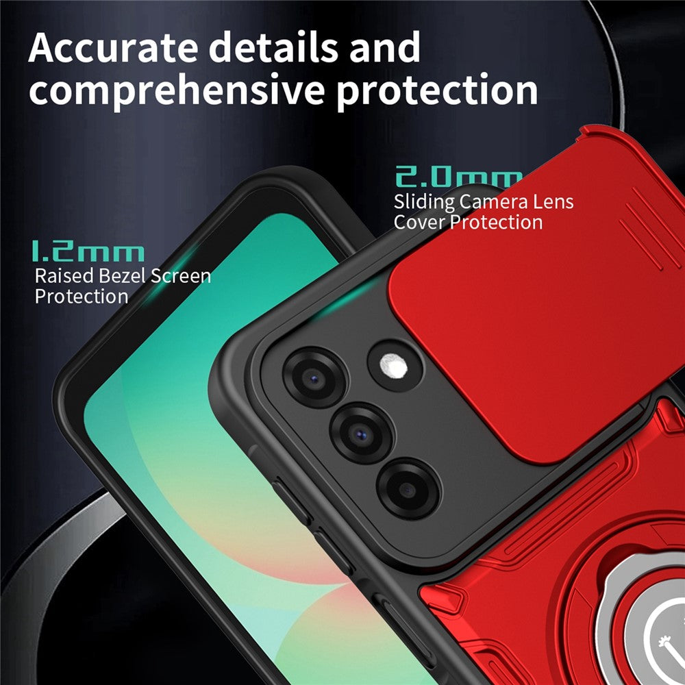 Telefoncover til Samsung Galaxy A16 4G / A16 5G / M16 5G / F16 5G Ring Kickstand PC + TPU Shell med skydende kameralåg