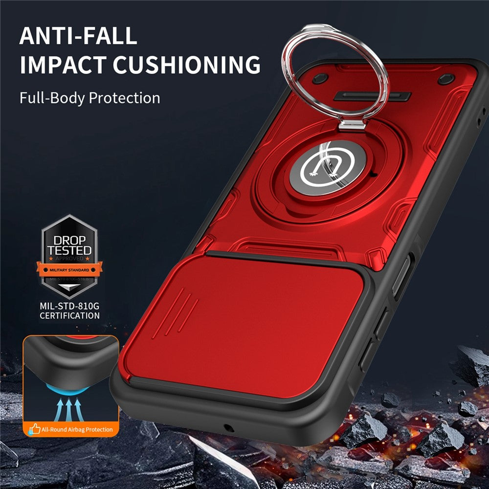 Telefoncover til Samsung Galaxy A16 4G / A16 5G / M16 5G / F16 5G Ring Kickstand PC + TPU Shell med skydende kameralåg