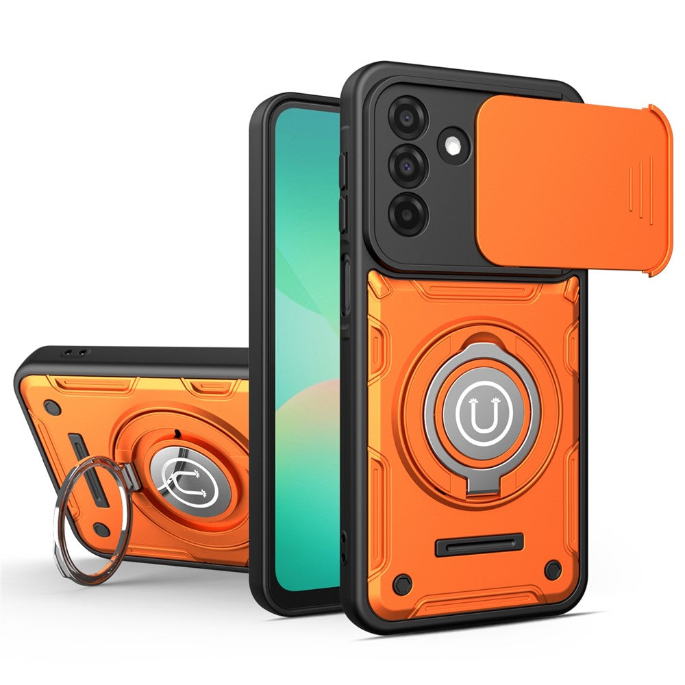 Telefoncover til Samsung Galaxy A16 4G / A16 5G / M16 5G / F16 5G Ring Kickstand PC + TPU Shell med skydende kameralåg