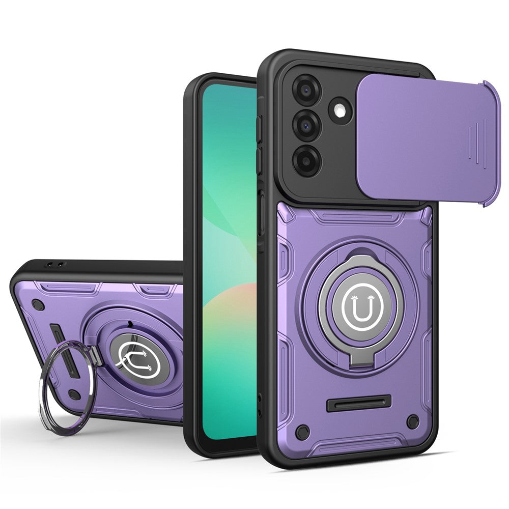 Telefoncover til Samsung Galaxy A16 4G / A16 5G / M16 5G / F16 5G Ring Kickstand PC + TPU Shell med skydende kameralåg