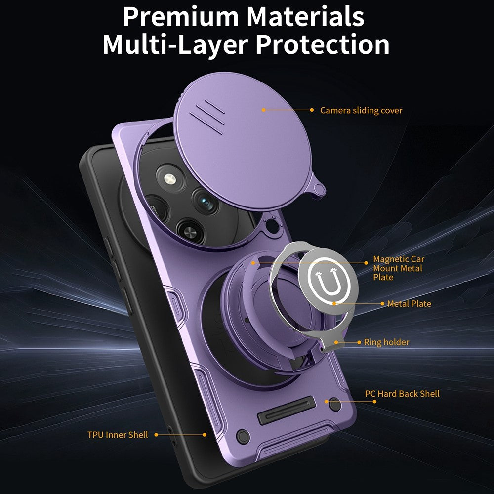 Phone Case For Honor Magic7 Lite 5G / X60 Pro 5G / X9c 5G Ring Kickstand PC + TPU Shell with Slide Camera Cover