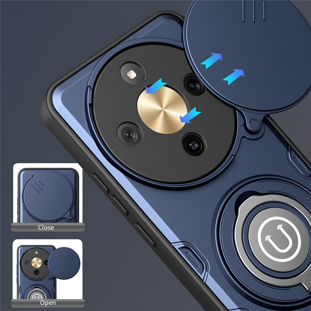 Phone Case For Honor X70 5G / X9d 5G / Magic8 Lite 5G Ring Kickstand PC + TPU Shell with Slide Camera Cover