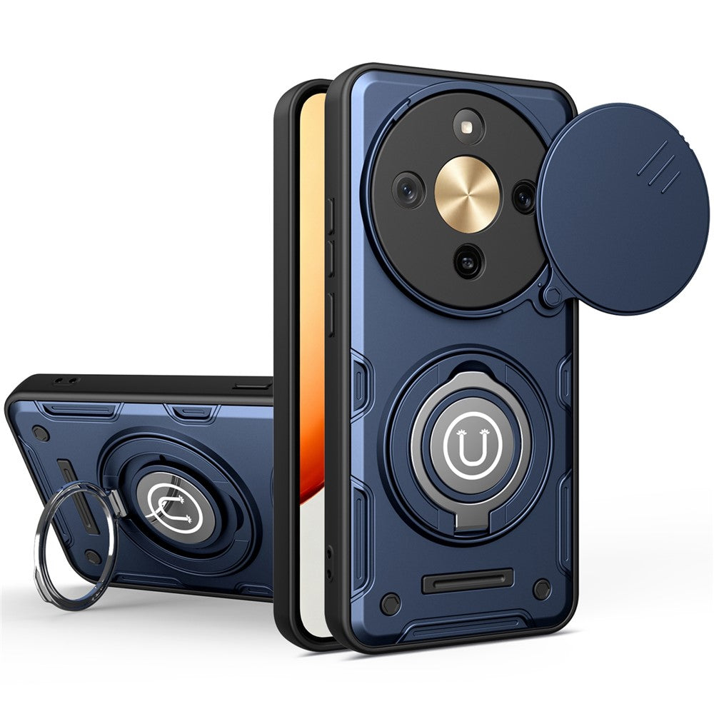 Phone Case For Honor X70 5G / X9d 5G / Magic8 Lite 5G Ring Kickstand PC + TPU Shell with Slide Camera Cover