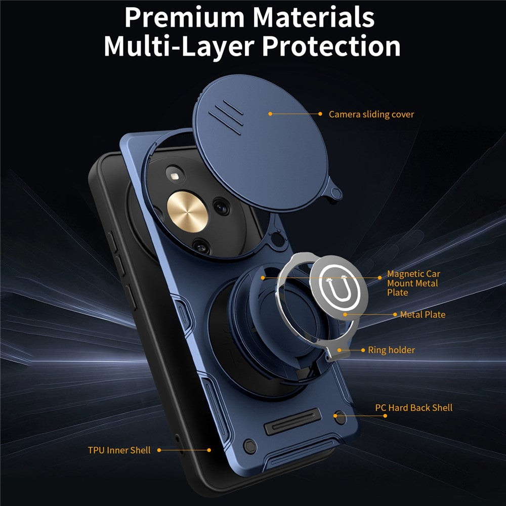 Phone Case For Honor X70 5G / X9d 5G / Magic8 Lite 5G Ring Kickstand PC + TPU Shell with Slide Camera Cover