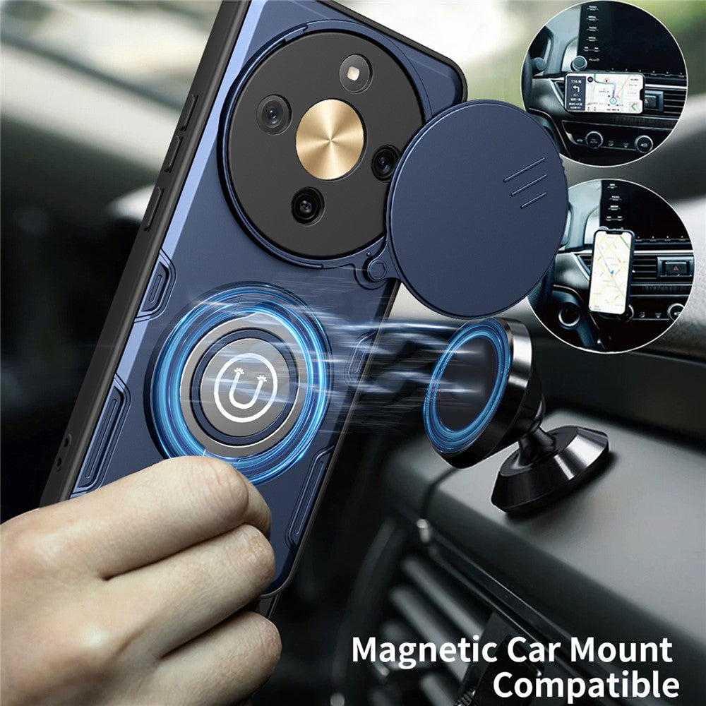 Phone Case For Honor X70 5G / X9d 5G / Magic8 Lite 5G Ring Kickstand PC + TPU Shell with Slide Camera Cover