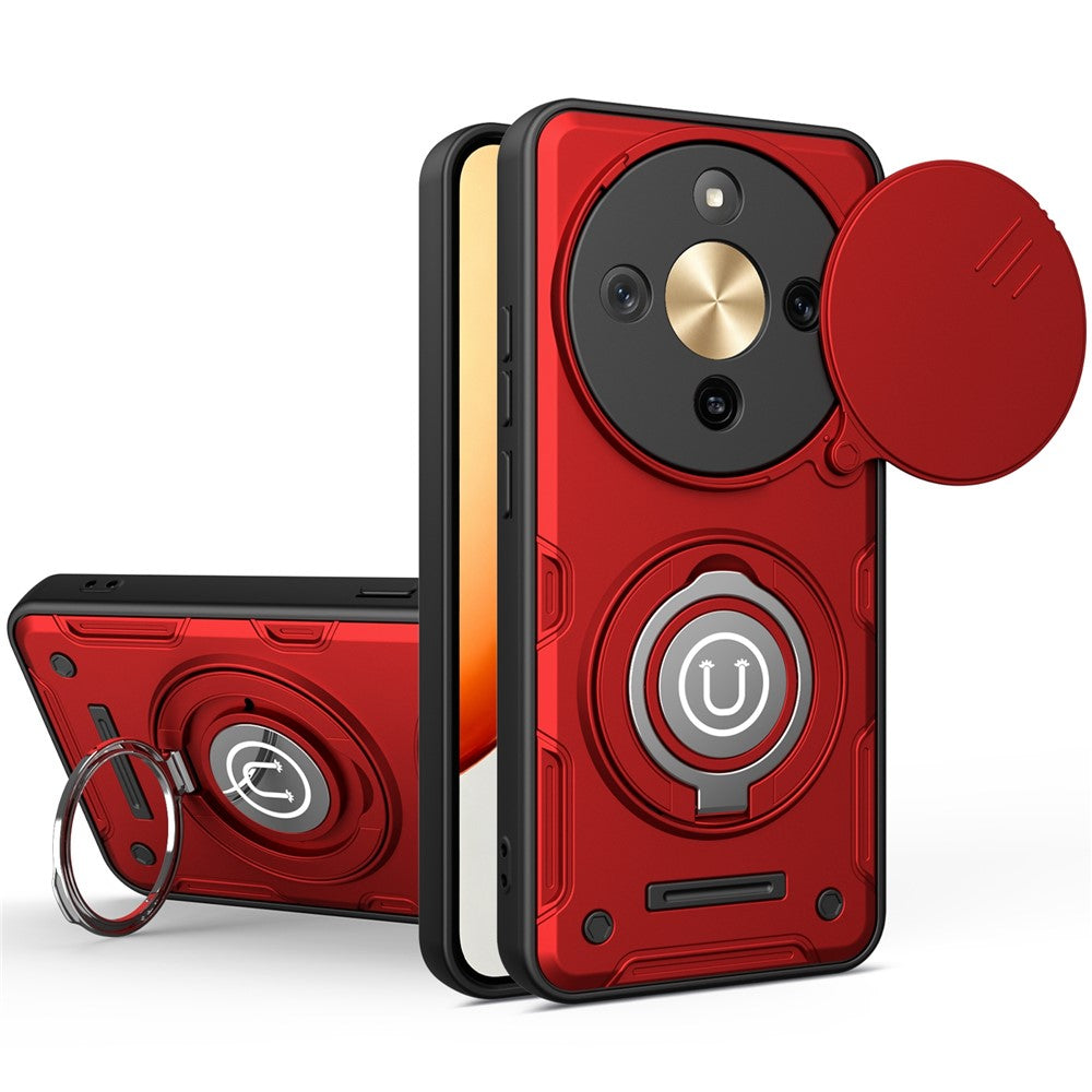 Phone Case For Honor X70 5G / X9d 5G / Magic8 Lite 5G Ring Kickstand PC + TPU Shell with Slide Camera Cover