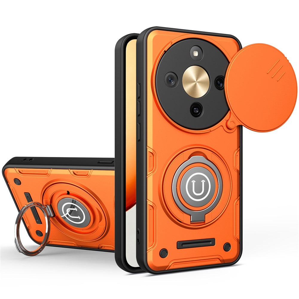 Phone Case For Honor X70 5G / X9d 5G / Magic8 Lite 5G Ring Kickstand PC + TPU Shell with Slide Camera Cover