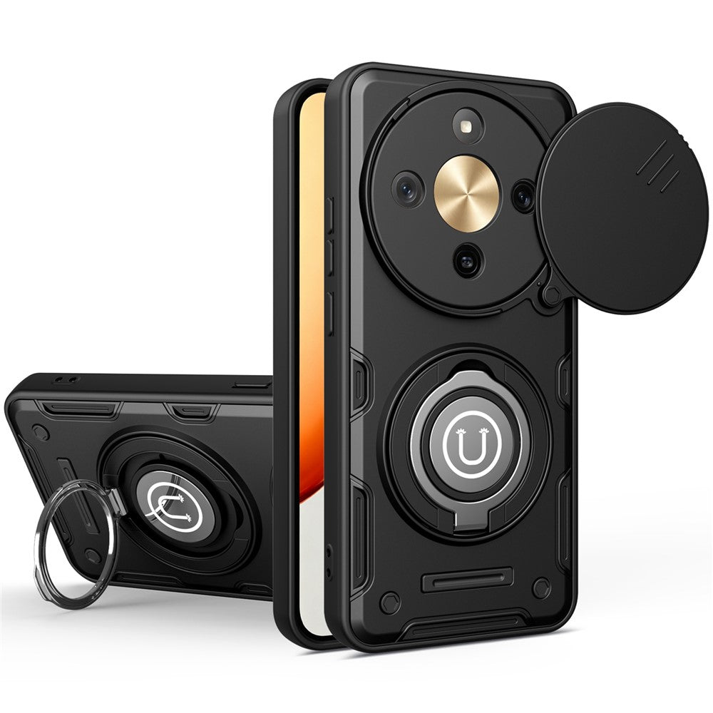 Phone Case For Honor X70 5G / X9d 5G / Magic8 Lite 5G Ring Kickstand PC + TPU Shell with Slide Camera Cover