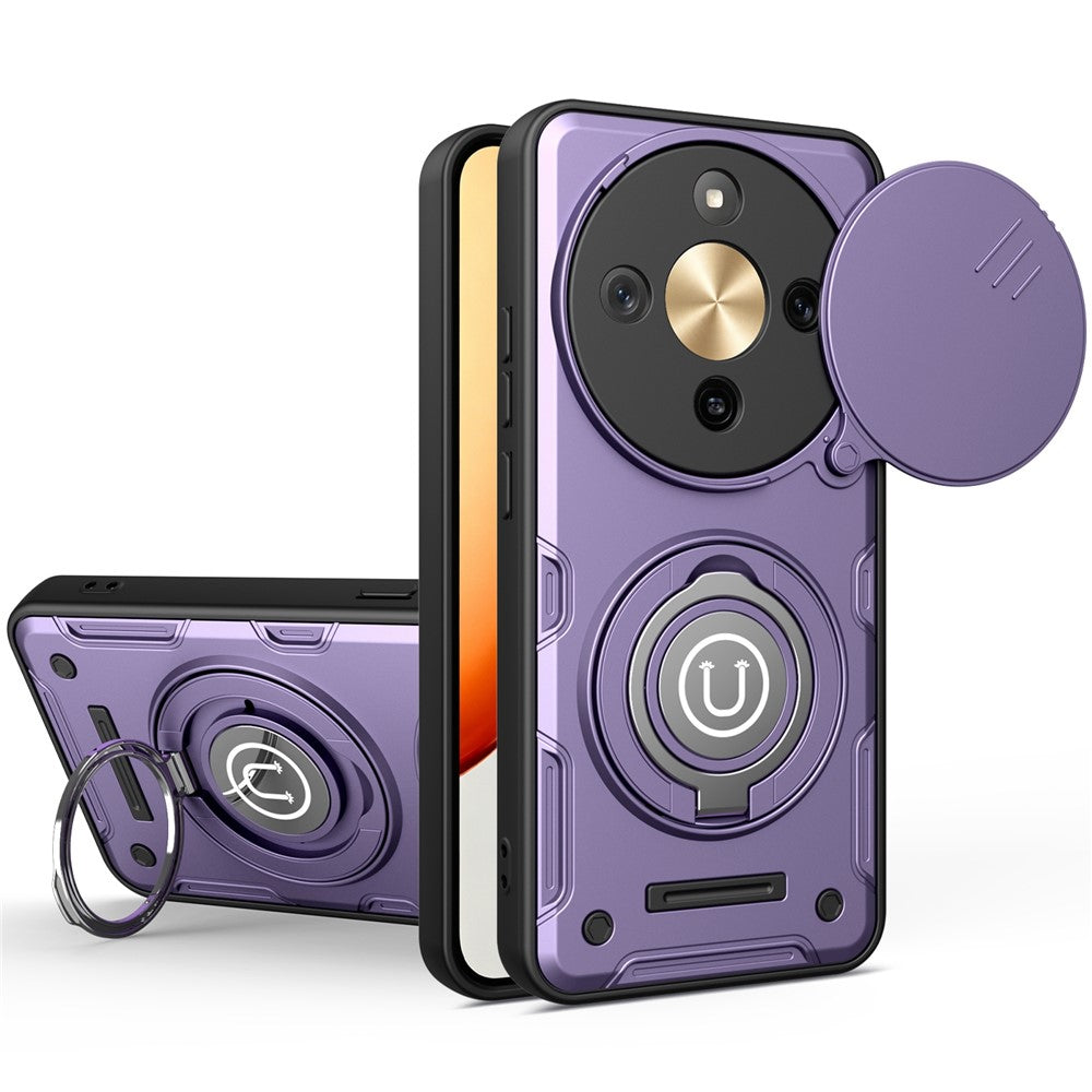 Phone Case For Honor X70 5G / X9d 5G / Magic8 Lite 5G Ring Kickstand PC + TPU Shell with Slide Camera Cover