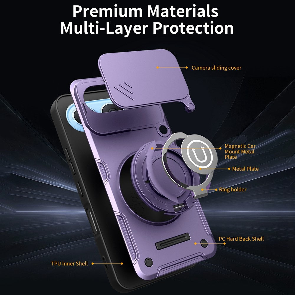 For Honor 500 5G / 500 Pro 5G Case with Slide Camera Cover Ring Kickstand PC + TPU Phone Shell