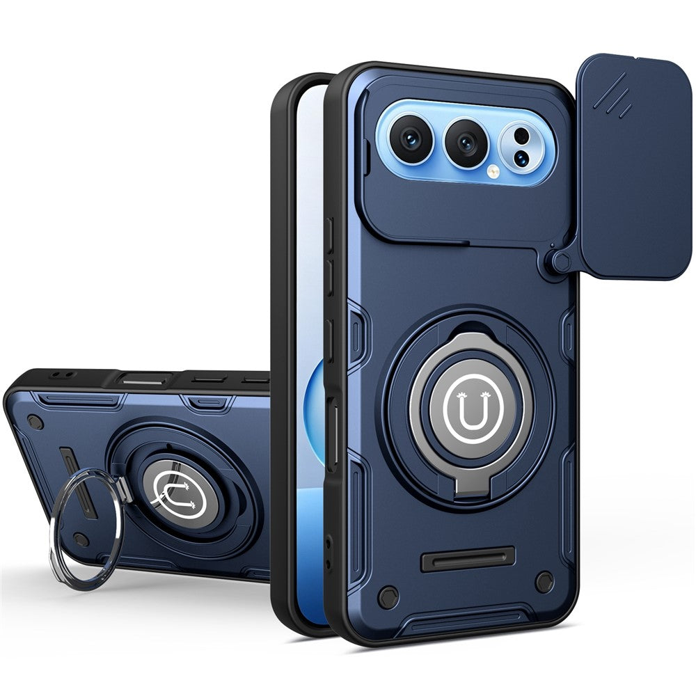 For Honor 500 5G / 500 Pro 5G cover med ringstativ og skydbart kameralåg i PC + TPU