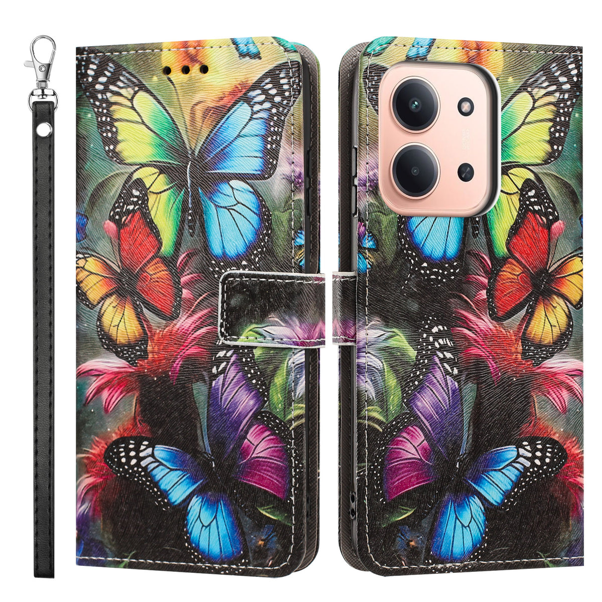 Xiaomi Redmi 15C 5G (EU) (173mm) / Xiaomi Redmi 15C 4G (EU) (173mm) fodral Mönstertryck PU-läder Flip-plånbok mobilskal med handledsrem