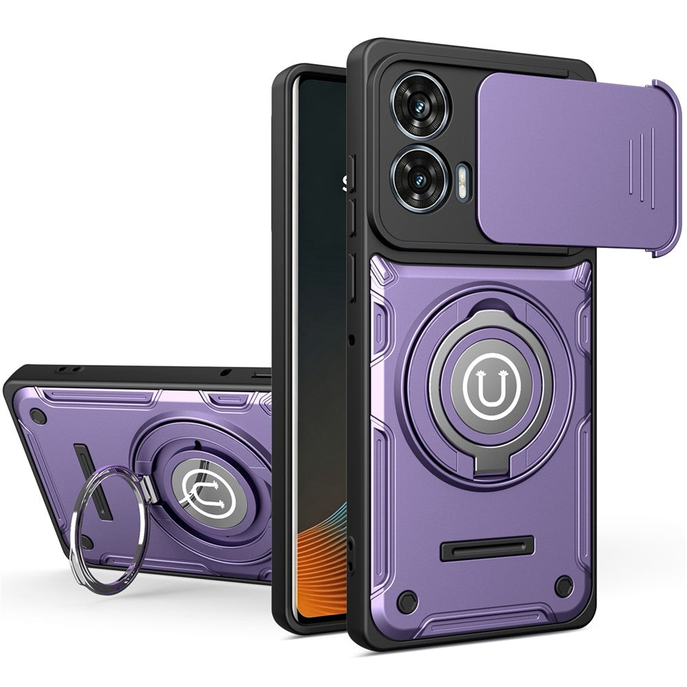 Phone Case For Motorola Moto G85 5G / G96 5G / S50 Neo 5G Ring Kickstand PC + TPU Shell with Slide Camera Cover