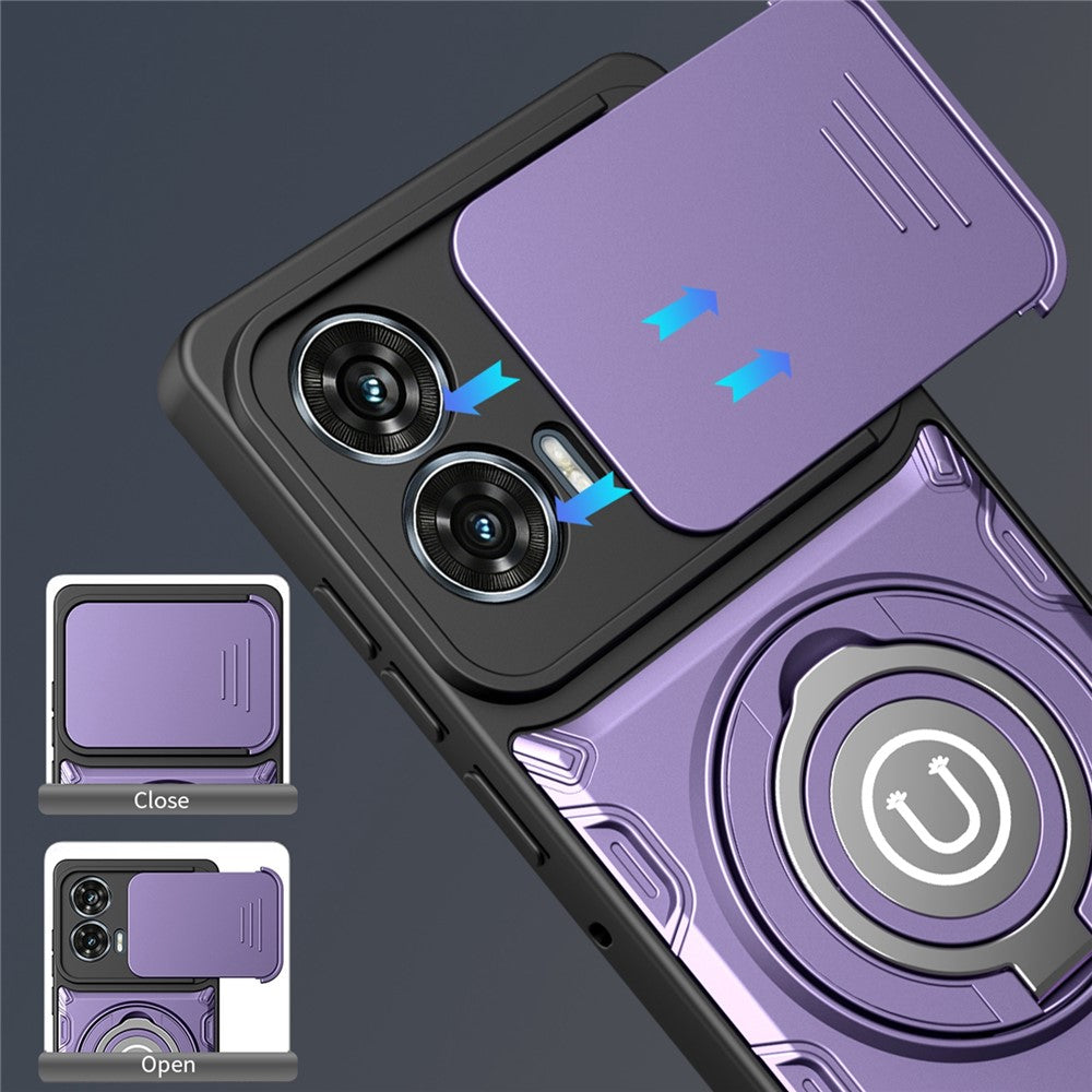 Phone Case For Motorola Moto G85 5G / G96 5G / S50 Neo 5G Ring Kickstand PC + TPU Shell with Slide Camera Cover