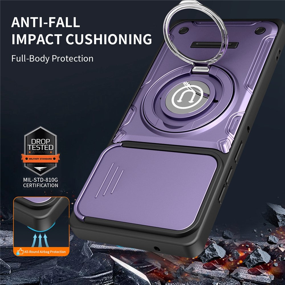 Phone Case For Motorola Moto G85 5G / G96 5G / S50 Neo 5G Ring Kickstand PC + TPU Shell with Slide Camera Cover