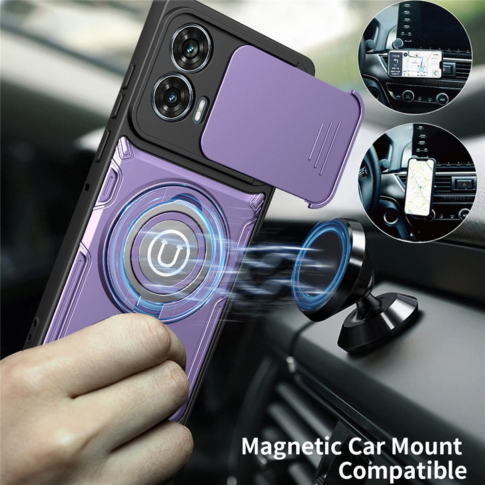 Phone Case For Motorola Moto G85 5G / G96 5G / S50 Neo 5G Ring Kickstand PC + TPU Shell with Slide Camera Cover