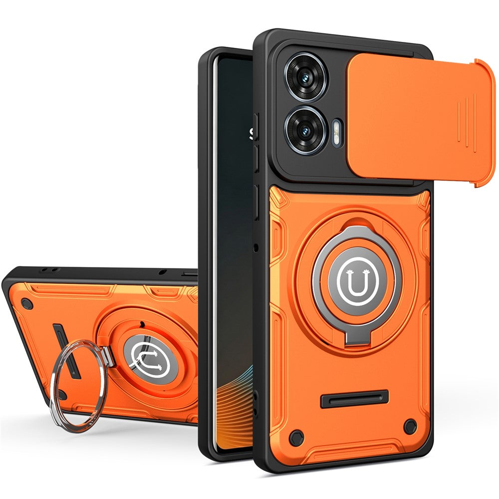 Phone Case For Motorola Moto G85 5G / G96 5G / S50 Neo 5G Ring Kickstand PC + TPU Shell with Slide Camera Cover