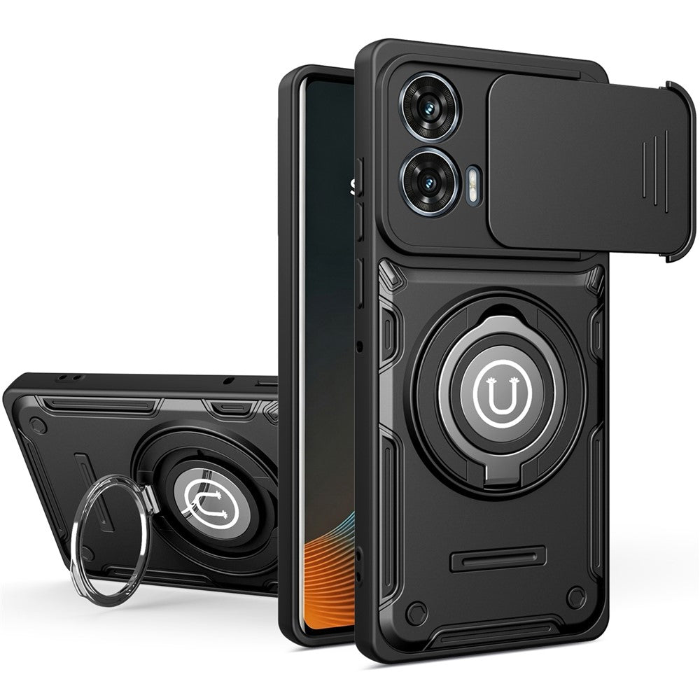 Phone Case For Motorola Moto G85 5G / G96 5G / S50 Neo 5G Ring Kickstand PC + TPU Shell with Slide Camera Cover