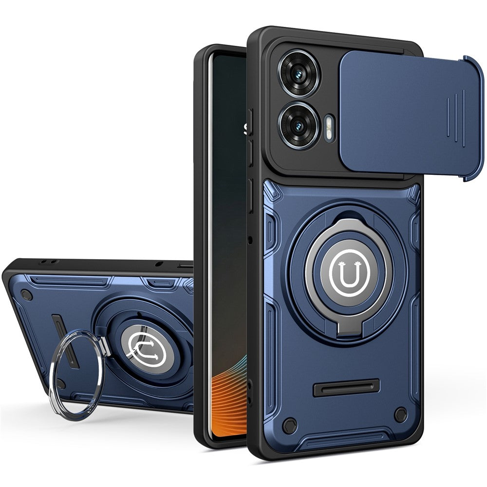 Phone Case For Motorola Moto G85 5G / G96 5G / S50 Neo 5G Ring Kickstand PC + TPU Shell with Slide Camera Cover