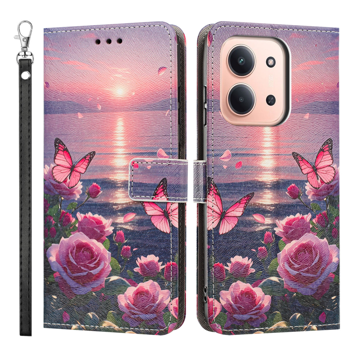 For Xiaomi Redmi 17C 5G / 15C 5G (Global) (171mm) / 15C 4G (Global) (171mm) / Poco C85 4G (171mml) Case Pattern Printing PU Leather Flip Wallet Phone Cover with Wrist Strap