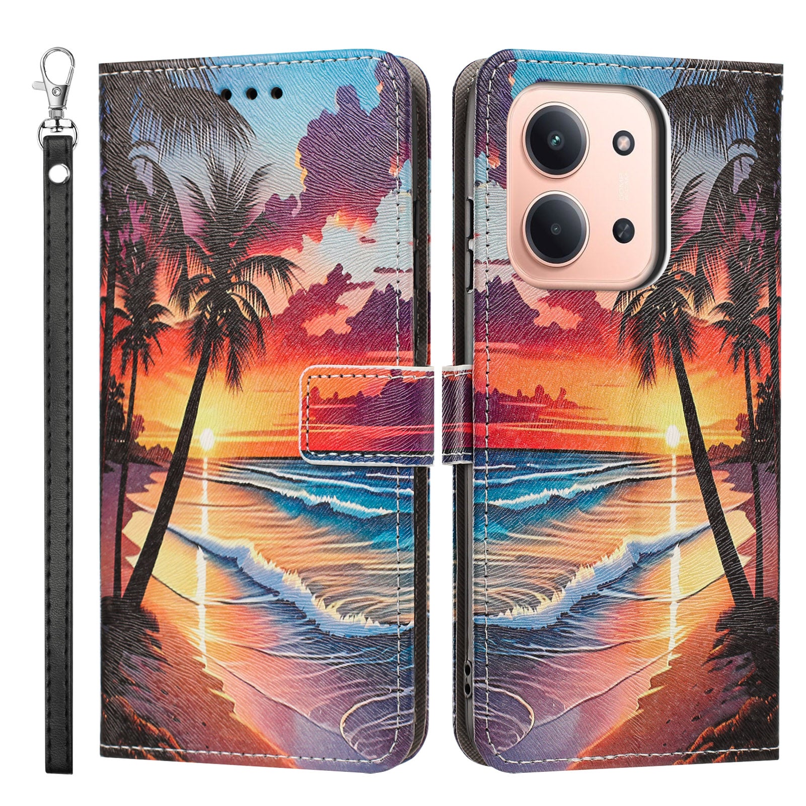 Xiaomi Redmi 15C 5G (Global) (171 mm) / 15C 4G (Global) (171 mm) / Poco C85 4G (171 mm) fodral, mönstertryck, PU-läder, fällbart plånboksfodral med handledsrem