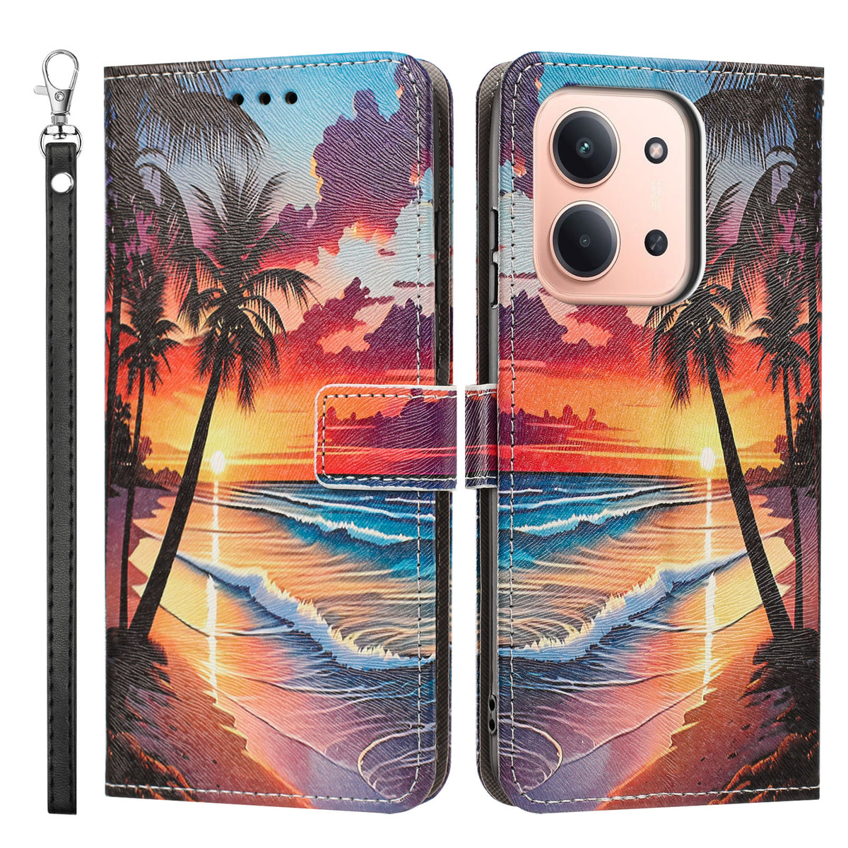 For Xiaomi Redmi 17C 5G / 15C 5G (Global) (171mm) / 15C 4G (Global) (171mm) / Poco C85 4G (171mml) Case Pattern Printing PU Leather Flip Wallet Phone Cover with Wrist Strap