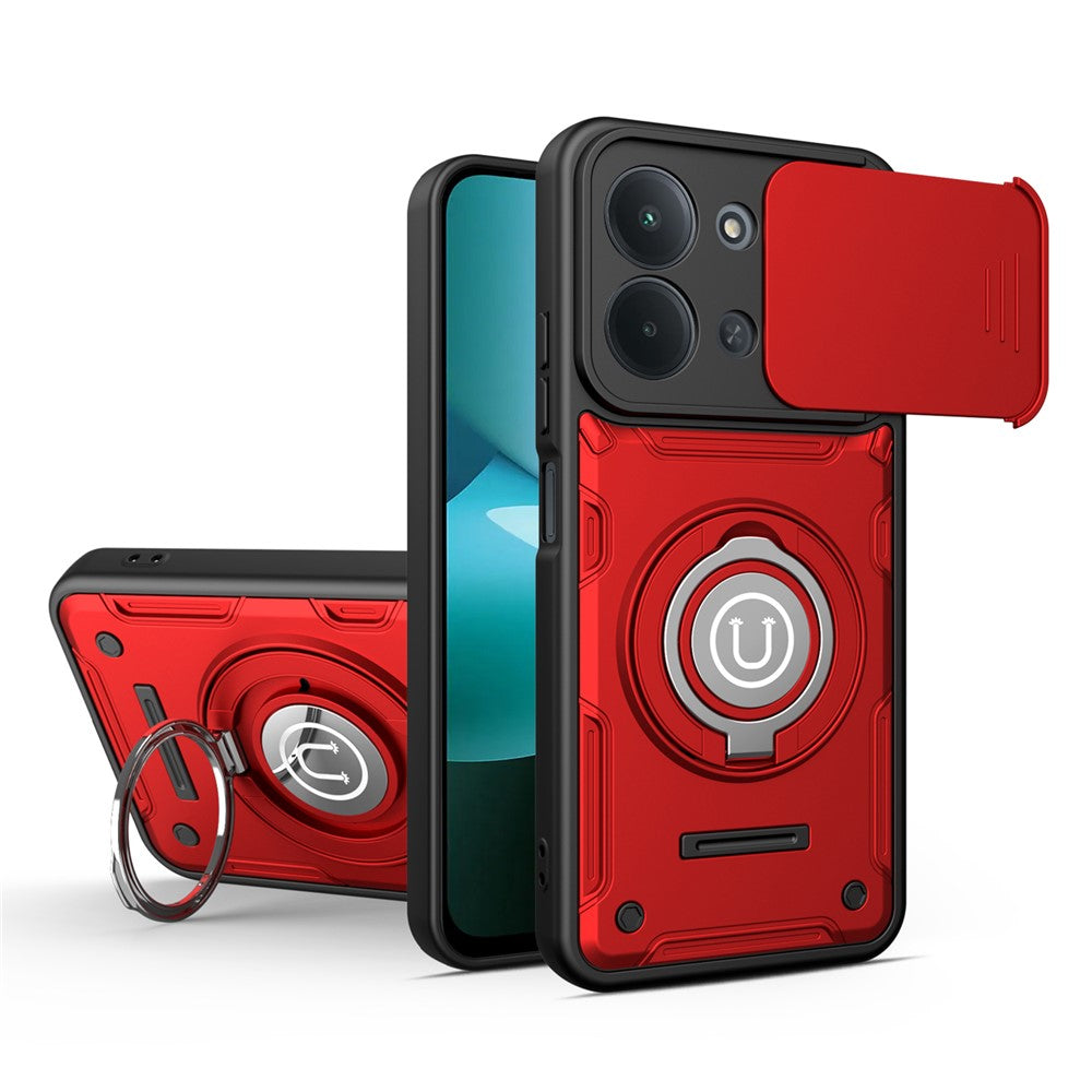 For Xiaomi Redmi 15C 4G (Global) (171mm) / Poco C85 4G (171mm) Case with Slide Camera Cover Ring Kickstand PC + TPU Phone Shell