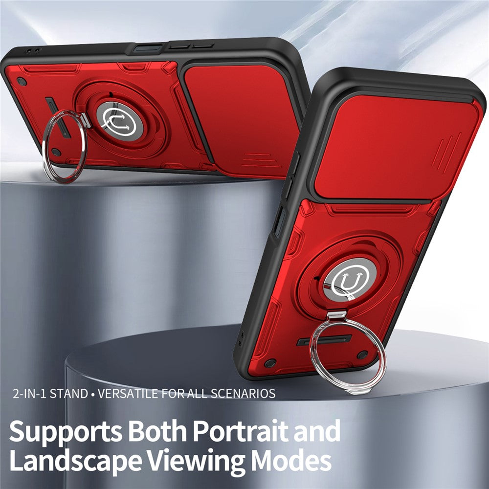For Xiaomi Redmi 15C 4G (Global) (171mm) / Poco C85 4G (171mm) Case with Slide Camera Cover Ring Kickstand PC + TPU Phone Shell