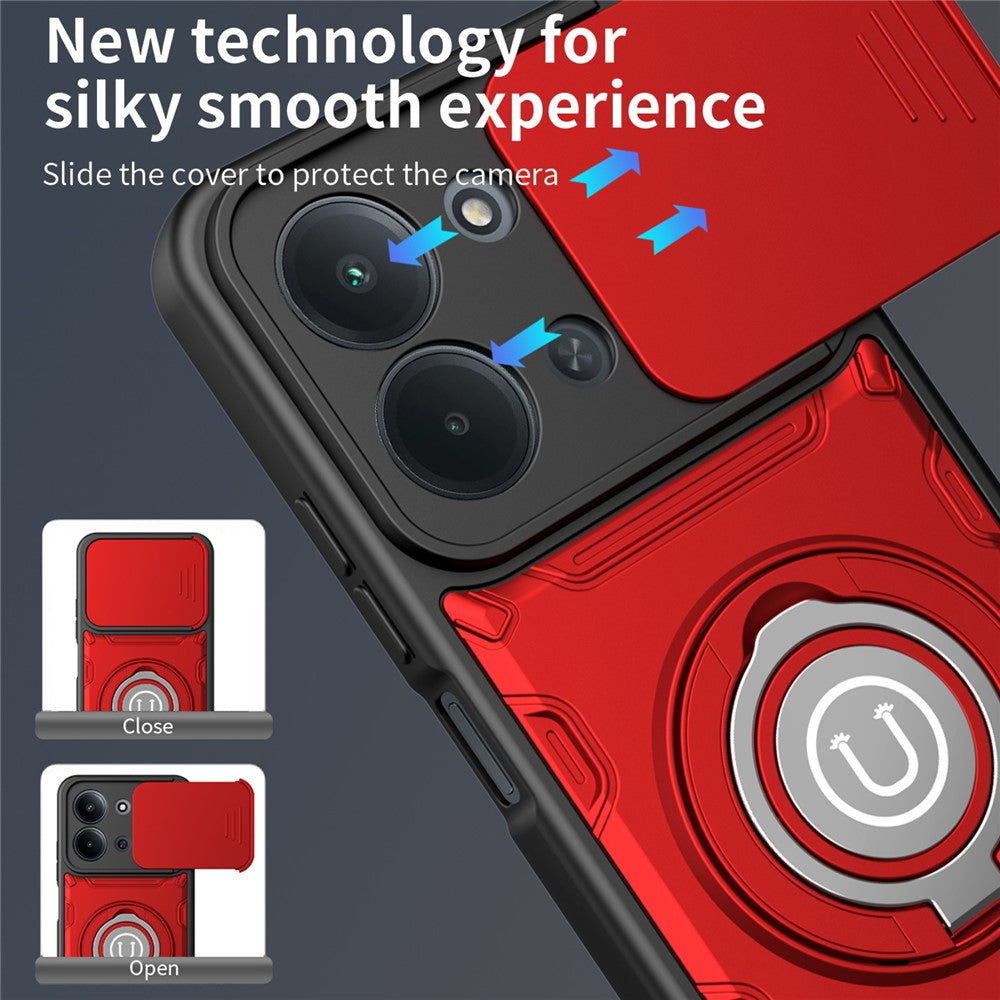 For Xiaomi Redmi 15C 4G (Global) (171mm) / Poco C85 4G (171mm) Case with Slide Camera Cover Ring Kickstand PC + TPU Phone Shell