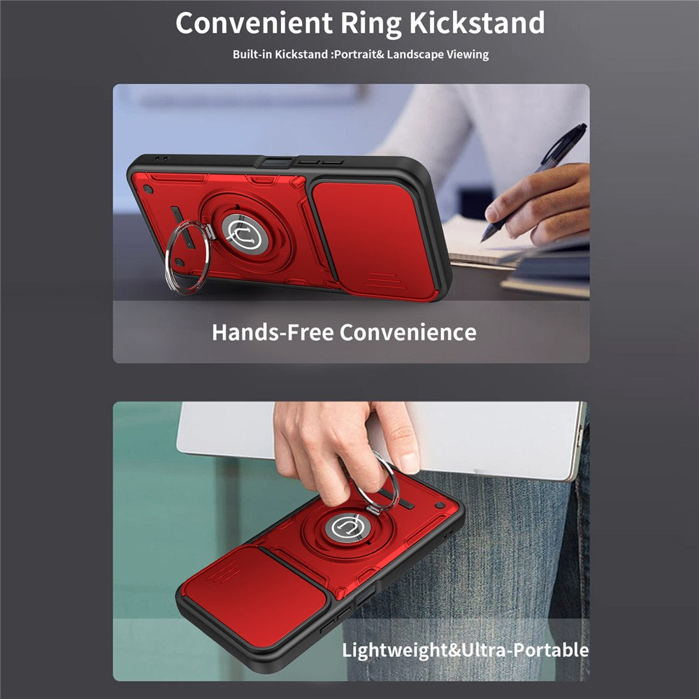 For Xiaomi Redmi 15C 4G (Global) (171mm) / Poco C85 4G (171mm) Case with Slide Camera Cover Ring Kickstand PC + TPU Phone Shell
