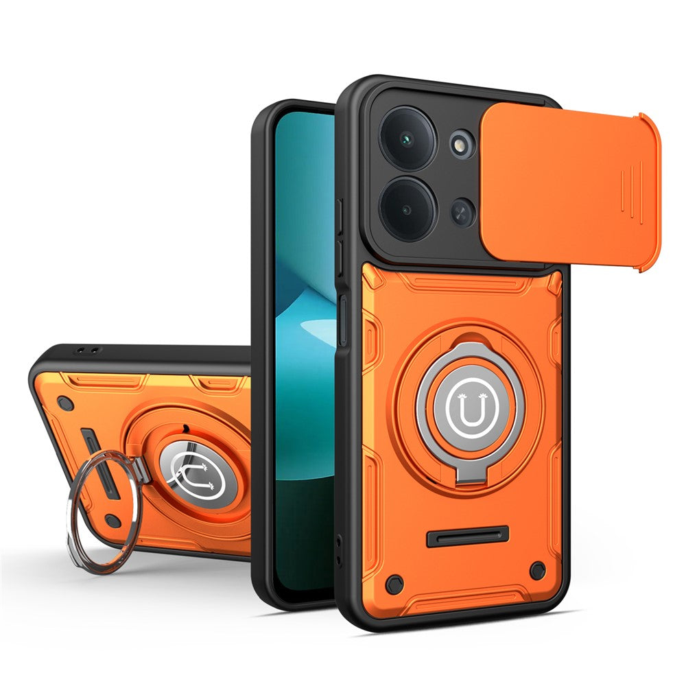 For Xiaomi Redmi 15C 4G (Global) (171mm) / Poco C85 4G (171mm) Case with Slide Camera Cover Ring Kickstand PC + TPU Phone Shell