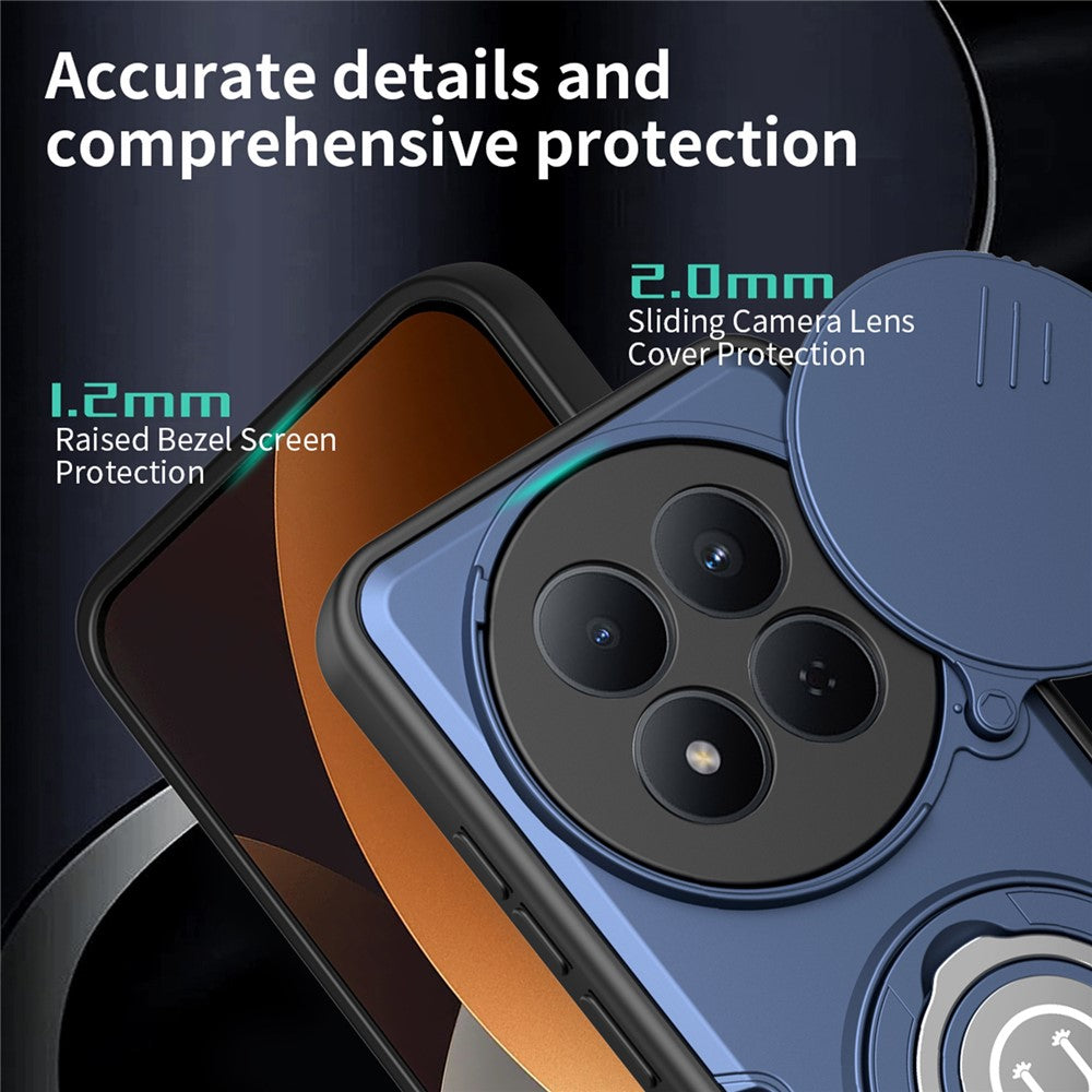 For Xiaomi Redmi Note 14 Pro 4G  /  14 Pro 5G  /  Poco X7 5G Case with Slide Camera Cover Ring Kickstand PC + TPU Phone Shell