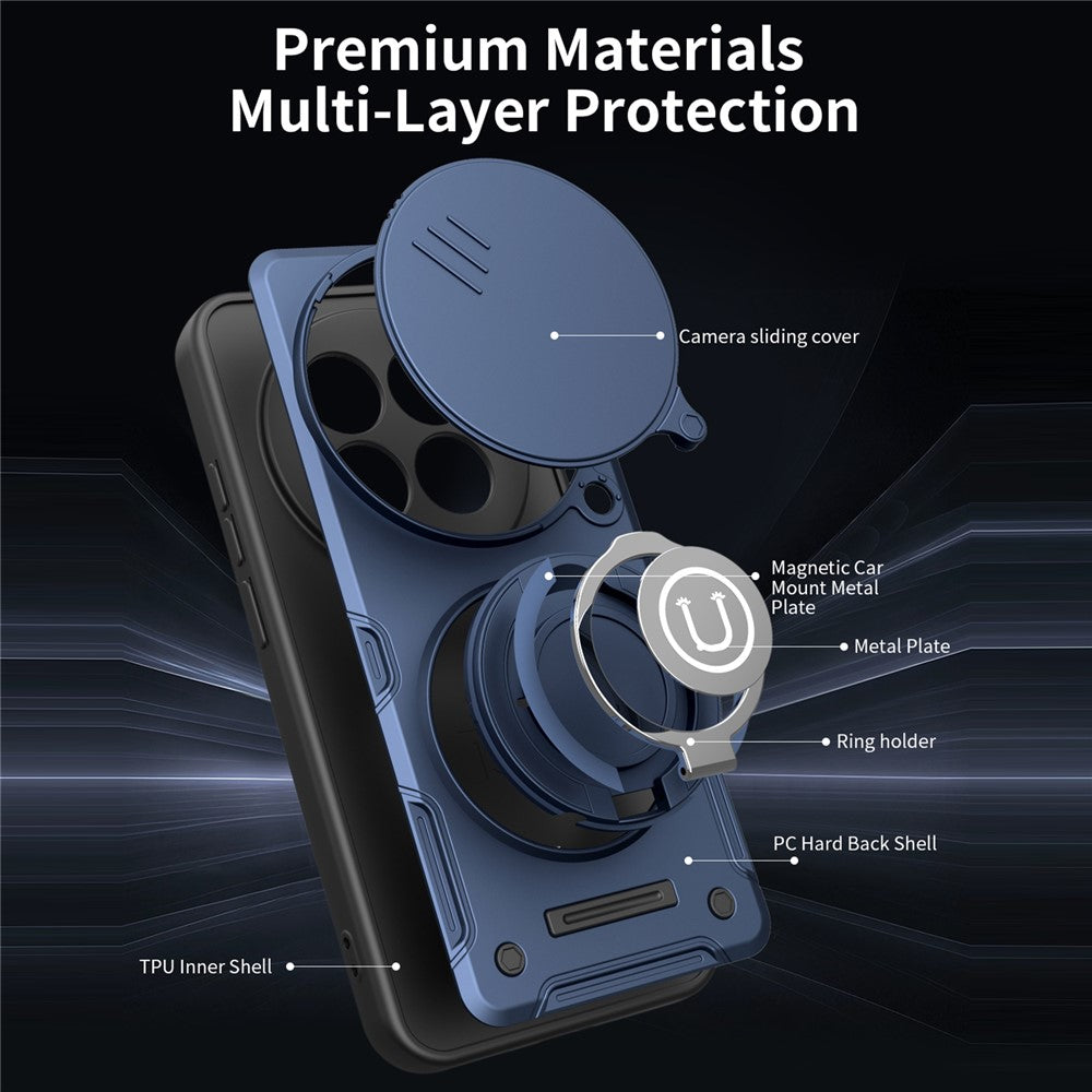 For Xiaomi Redmi Note 14 Pro 4G  /  14 Pro 5G  /  Poco X7 5G Case with Slide Camera Cover Ring Kickstand PC + TPU Phone Shell
