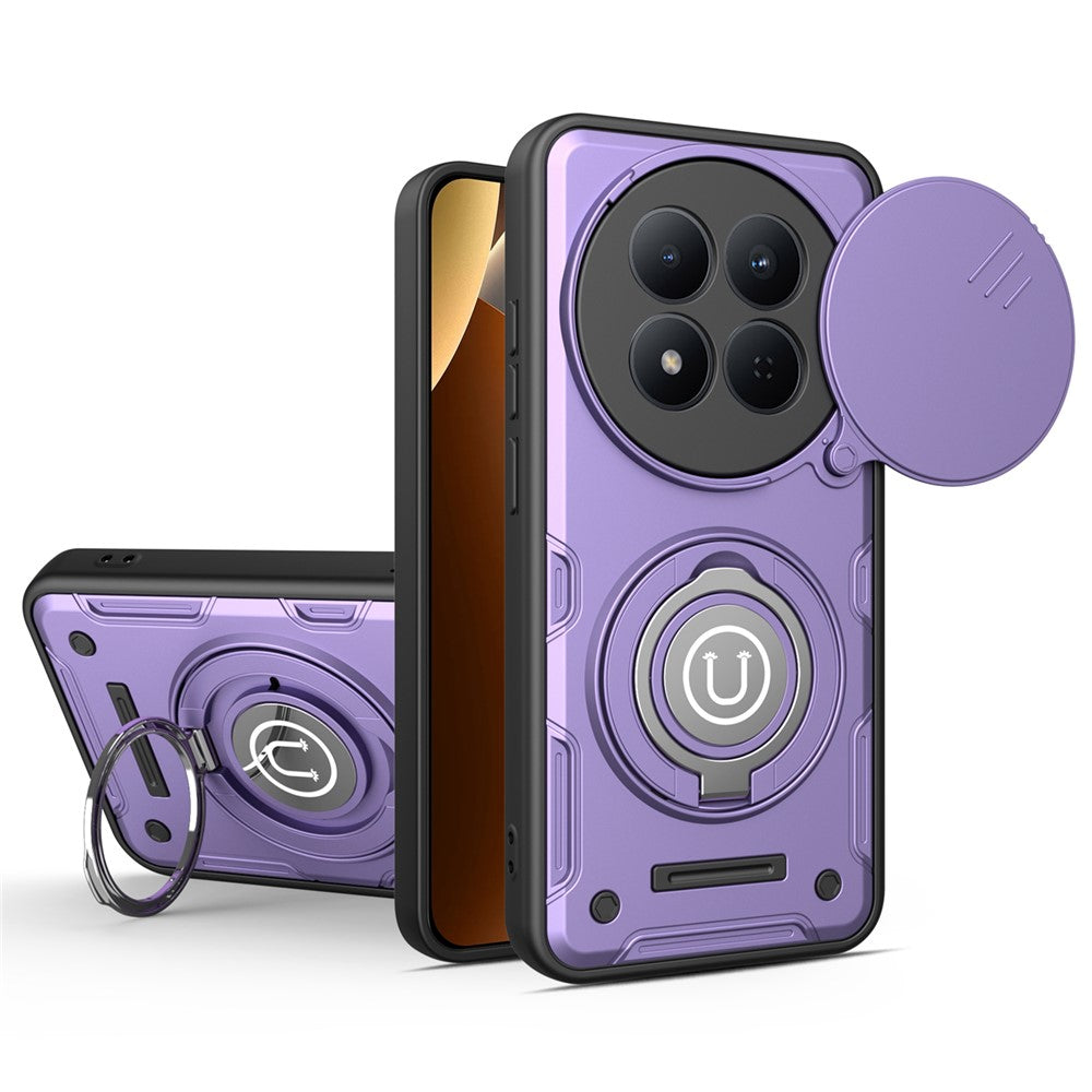 For Xiaomi Redmi Note 14 Pro 4G  /  14 Pro 5G  /  Poco X7 5G Case with Slide Camera Cover Ring Kickstand PC + TPU Phone Shell
