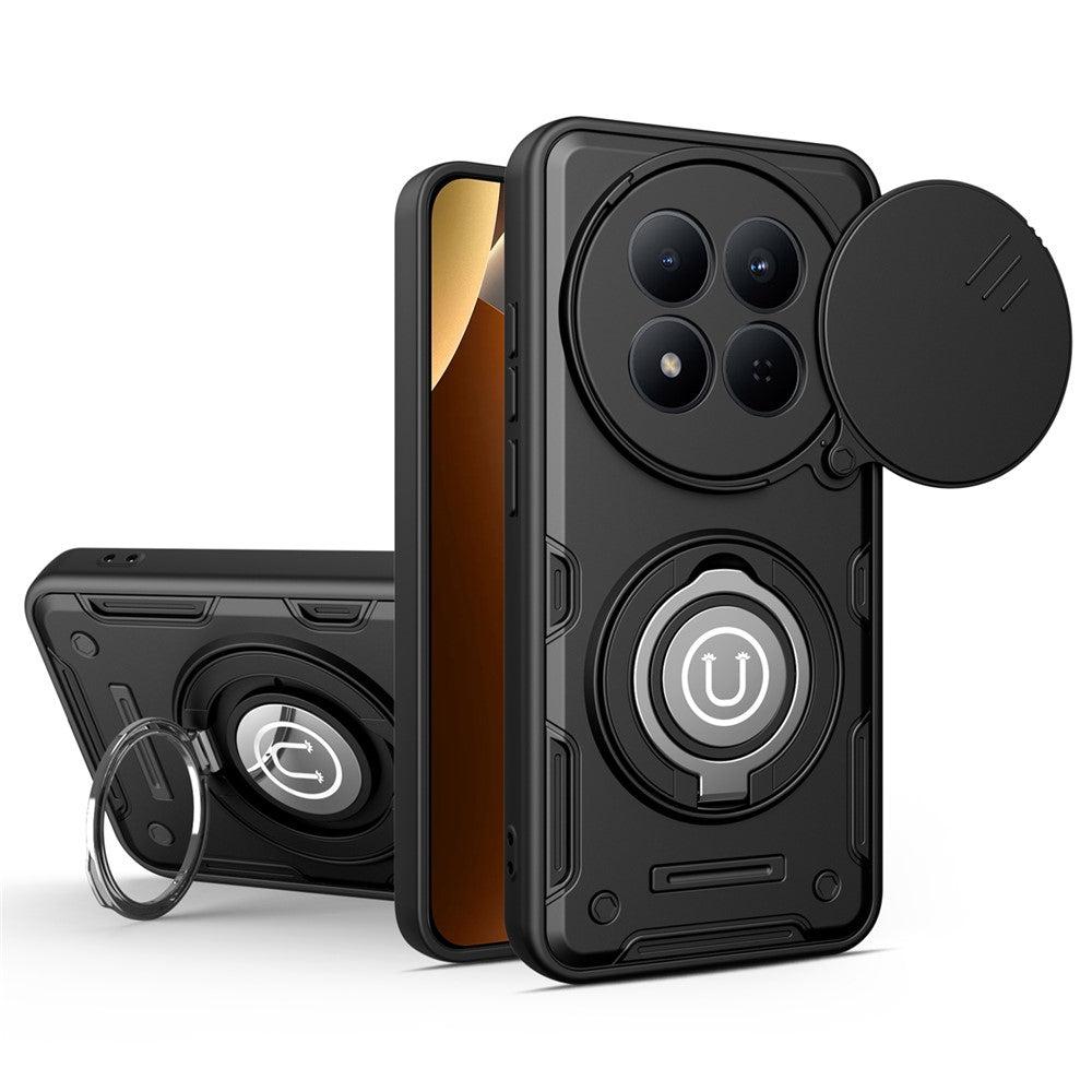 For Xiaomi Redmi Note 14 Pro 4G  /  14 Pro 5G  /  Poco X7 5G Case with Slide Camera Cover Ring Kickstand PC + TPU Phone Shell
