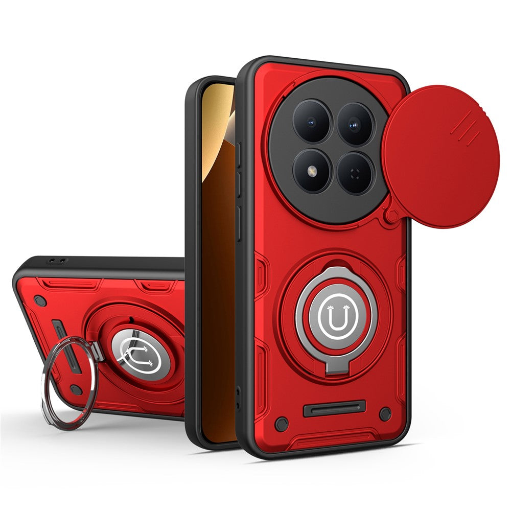 For Xiaomi Redmi Note 14 Pro 4G  /  14 Pro 5G  /  Poco X7 5G Case with Slide Camera Cover Ring Kickstand PC + TPU Phone Shell