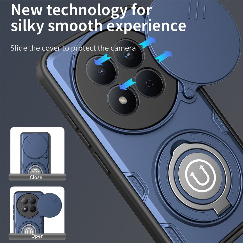 For Xiaomi Redmi Note 15 4G (Global)  /  15 5G (Global)  /  Poco M8 5G Case with Slide Camera Cover Ring Kickstand PC + TPU Phone Shell
