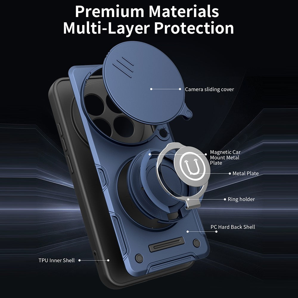 For Xiaomi Redmi Note 15 Pro 4G (Global) Case with Slide Camera Cover Ring Kickstand PC + TPU Phone Shell