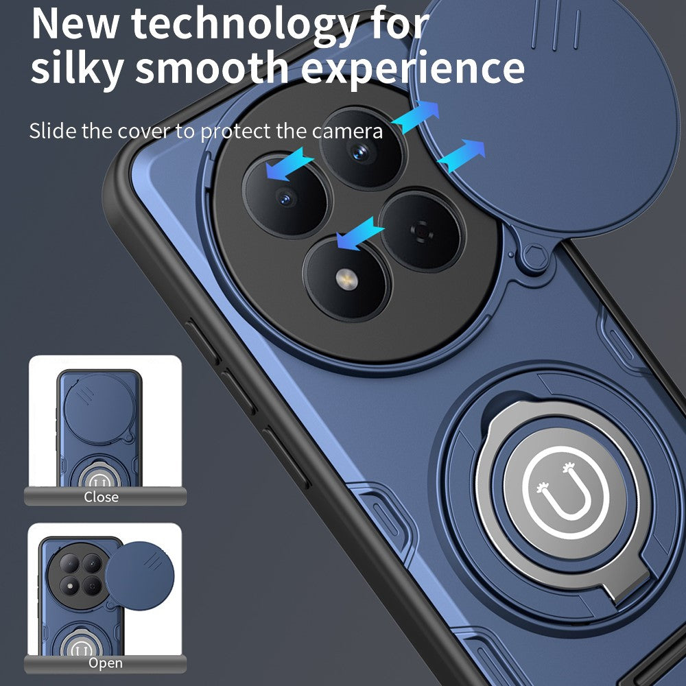 Xiaomi Redmi Note 15 Pro 4G (Global) skal med glidande kameraskyddsring, stöd, PC + TPU-mobilskal